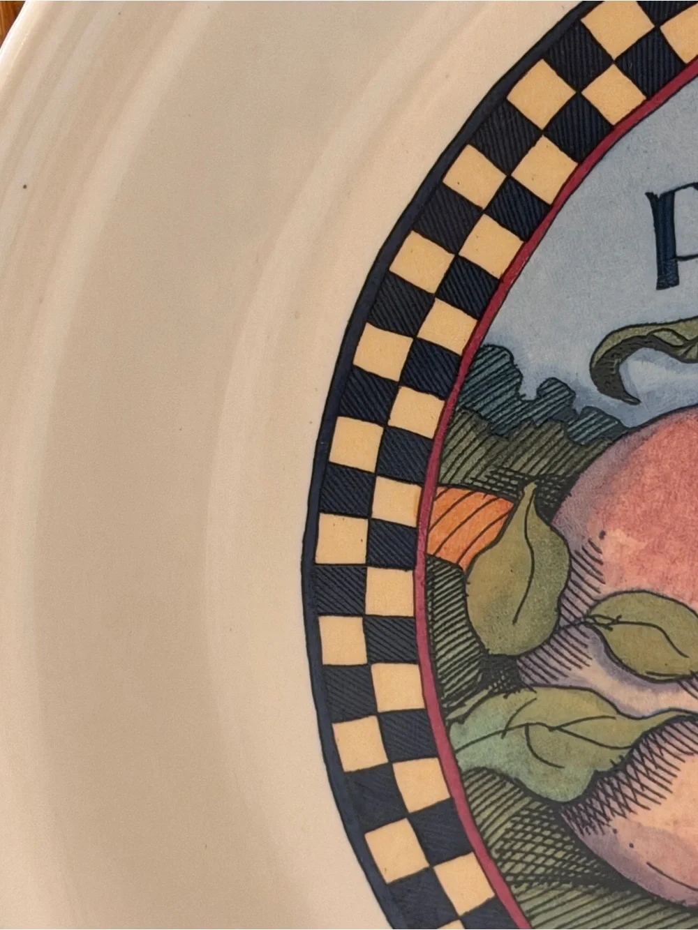Vintage 90s Susan Winget Peach Pie Dish Ceramic Farmhouse Cottagecore Deep Bake